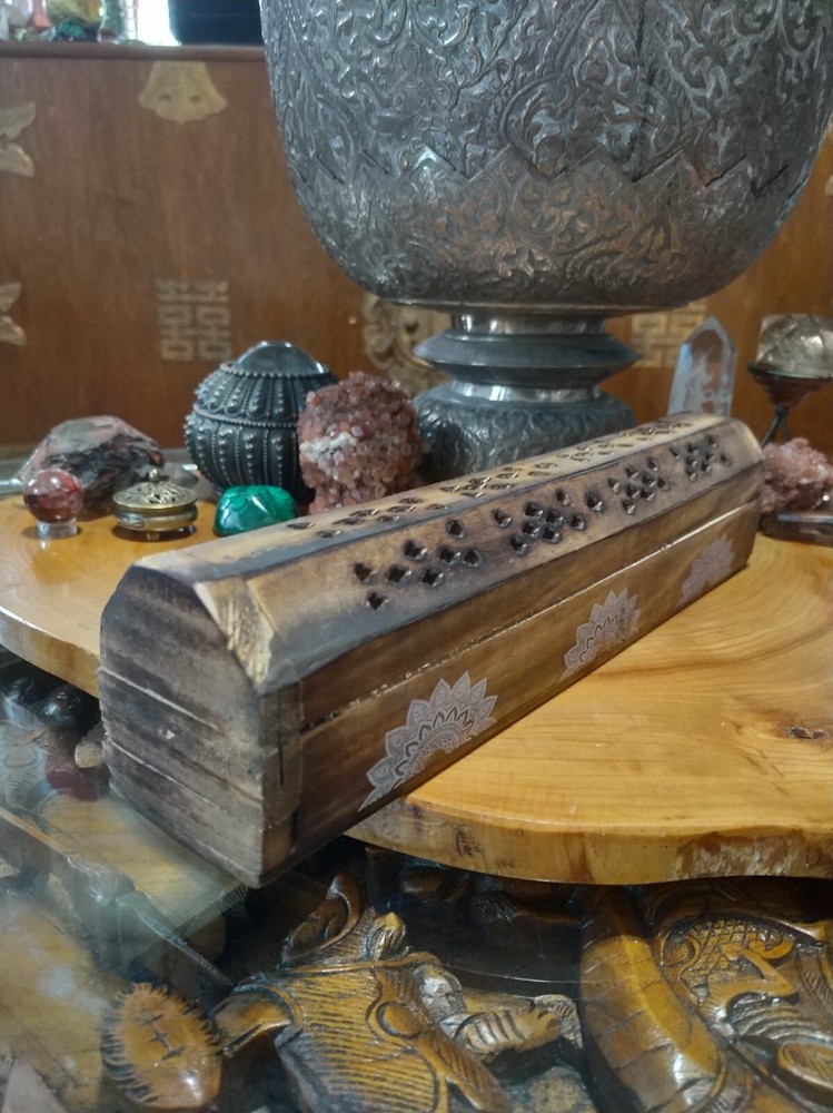 Incense stick & cone holder, burner. Compartment for sticks. Mandala pattern