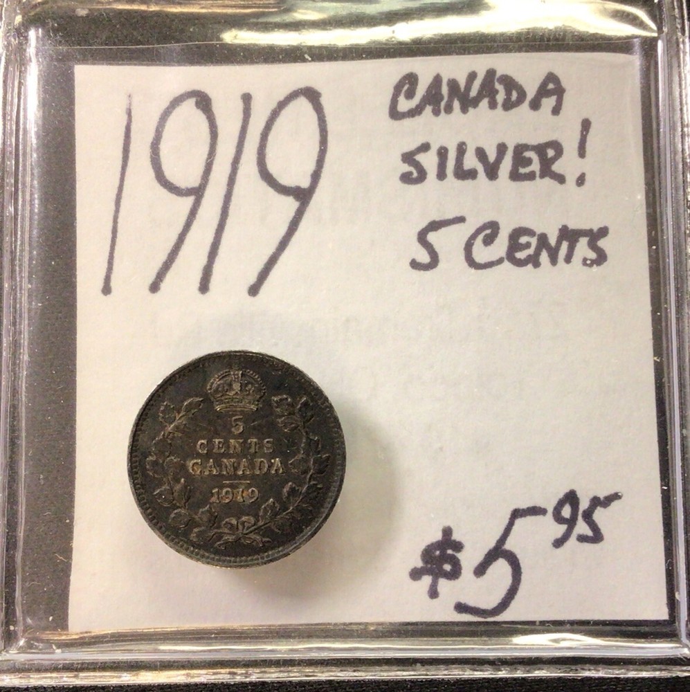 1919 Canada Silver! 5 Cents. ENN Coins