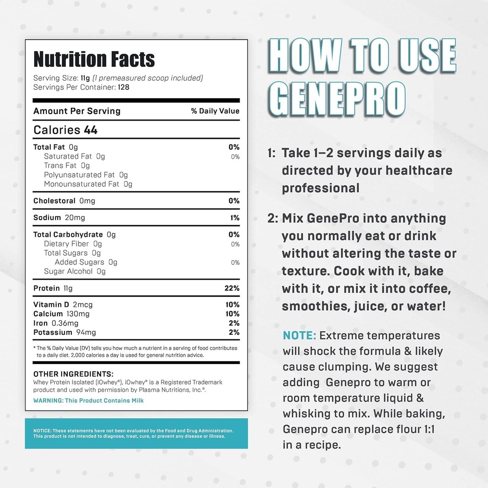GENEPRO 3rd Gen Unflavored Whey Protein Isolate - 128 serving