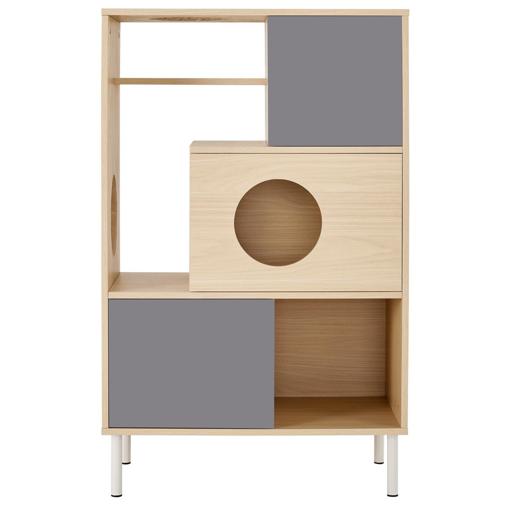 Modern Cat Tree & Side Cabinet with Litter Box & Hidden Storage