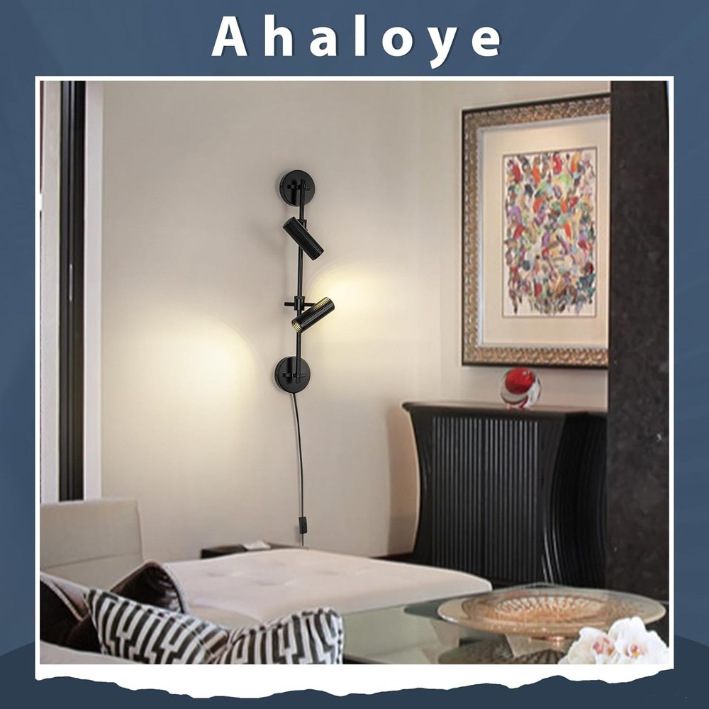 Plug in Wall Sconce Black 2 Light Rotatable with Cord