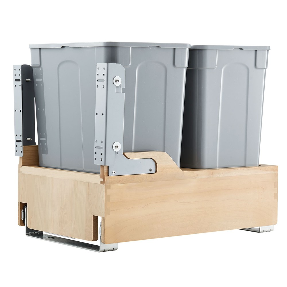 Double 35QTx2 Pullout Waste Container Under Cabinet Kitchen Bin Trash Can