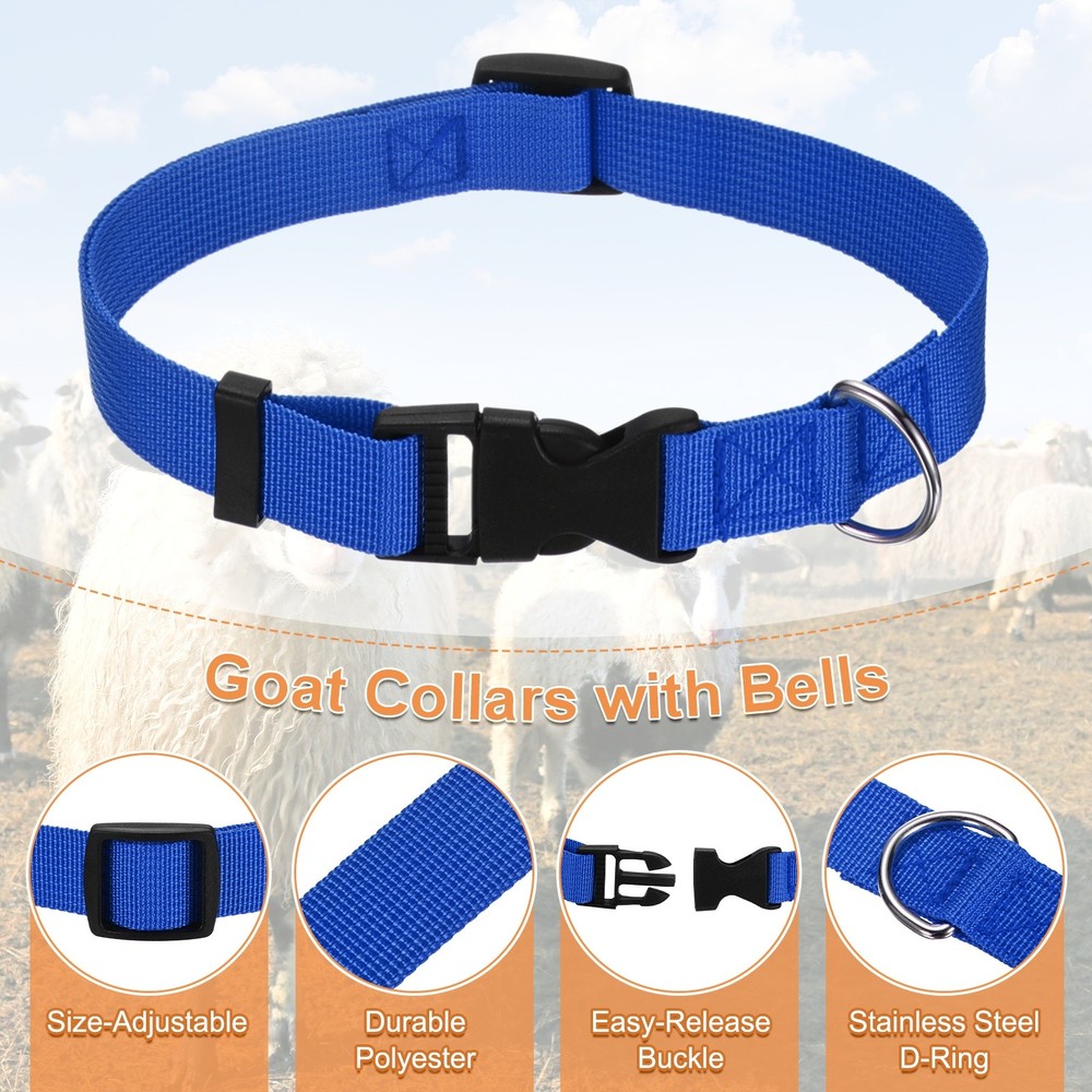 3-Pack Goat Collars with Bells, 13.8"-20.5" Polyester [Dark Blue]