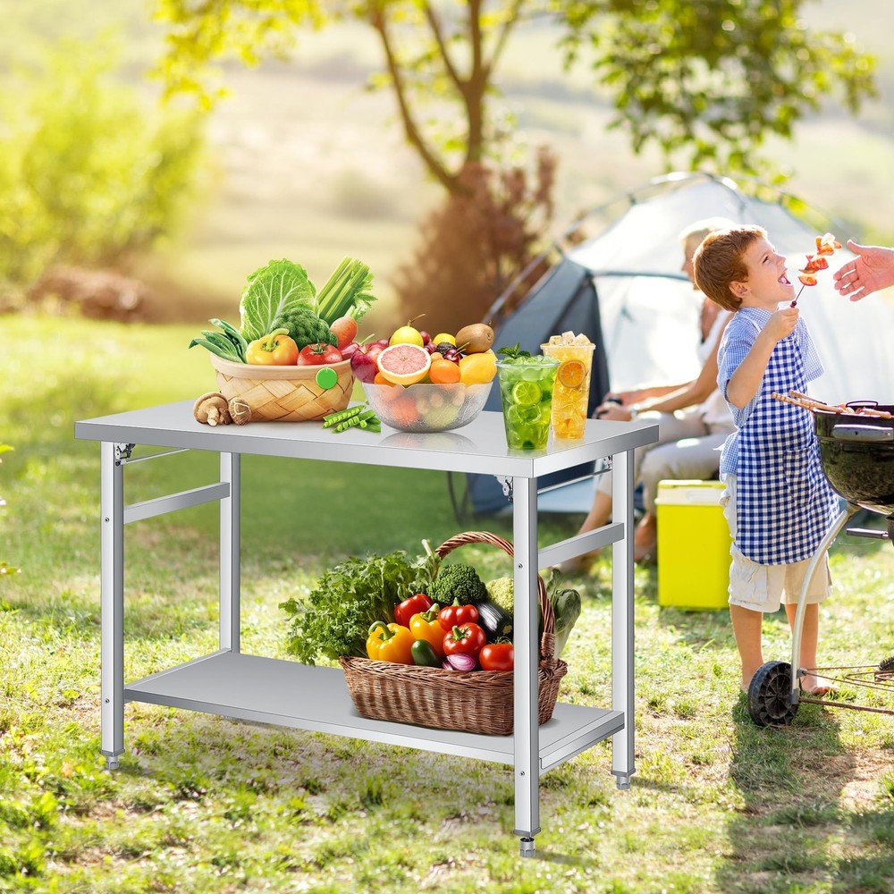 48"×24" Foldable Stainless Steel Table, Commercial Prep Table with Undershelf