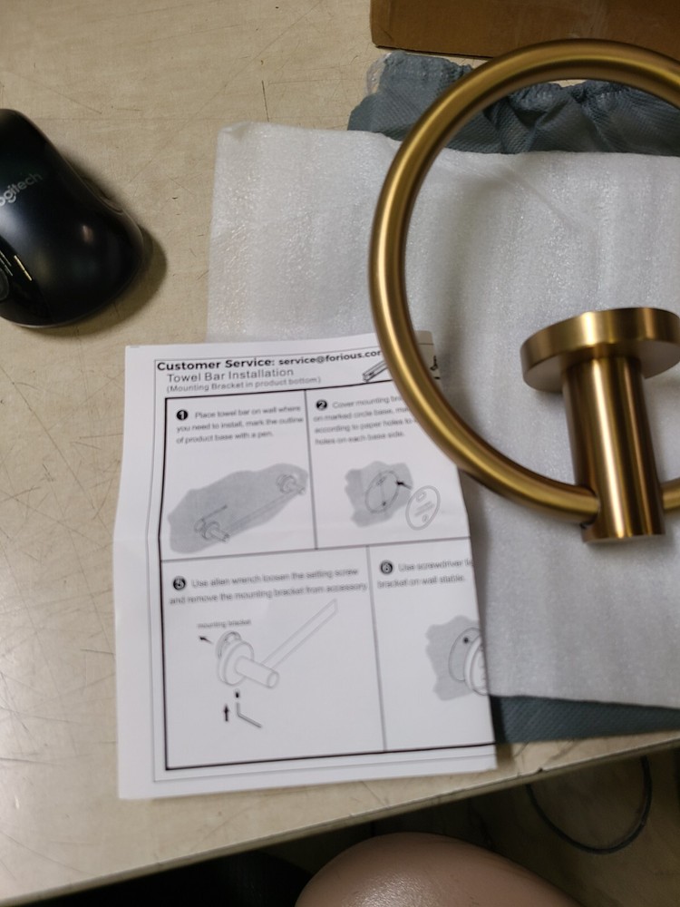 Forious WW0220G Wall Mounted Towel Ring With Installation Hardware