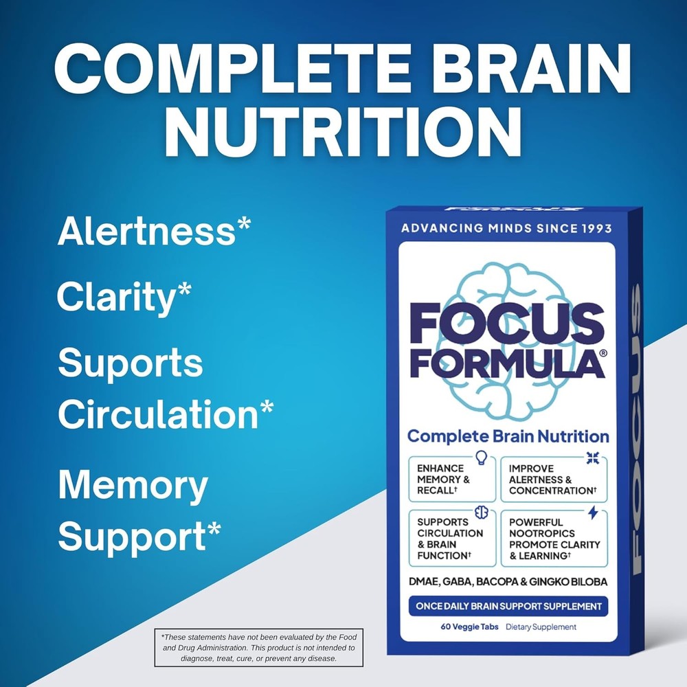 Focus Formula Nootropic Brain Supplement, Focus Capsules for Concentration, Supp
