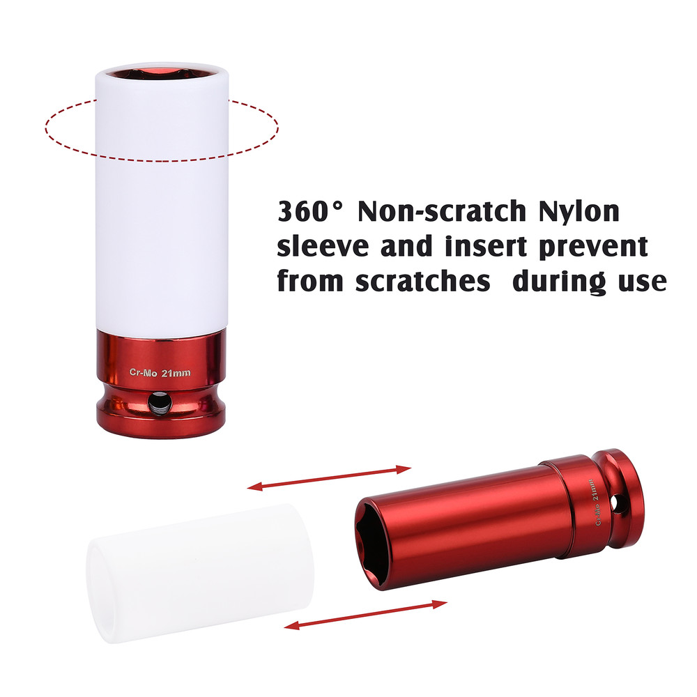 1/2" Drive Wheel Protector Impact Socket, Extra Thin Wall, Rim Protect Sleeves