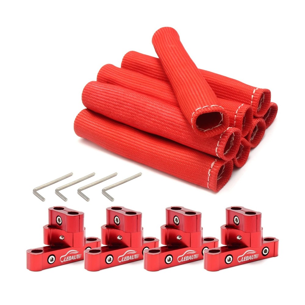 LEDAUT Red 8Cyl Spark Plug Heat Shield Protector and 12pc Engine Separator In...
