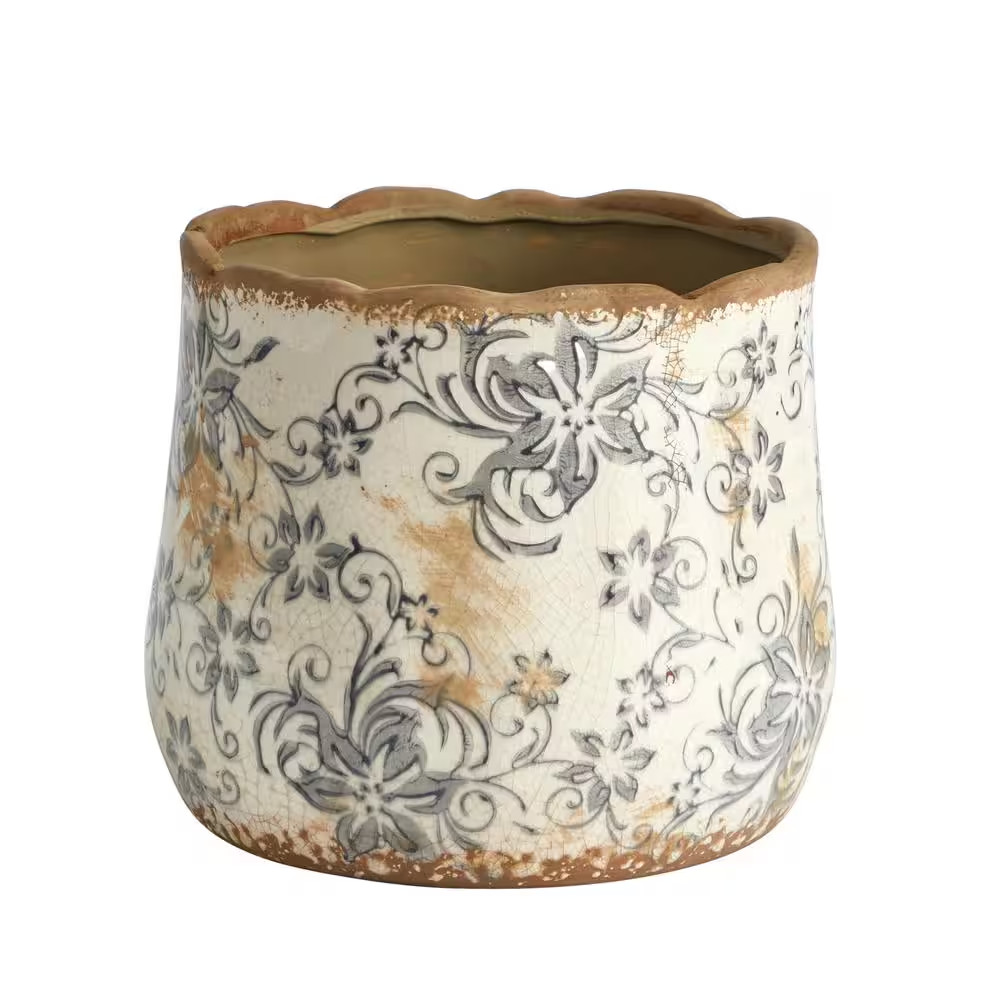 7In. Tuscan Ceramic Gray Scroll Planter