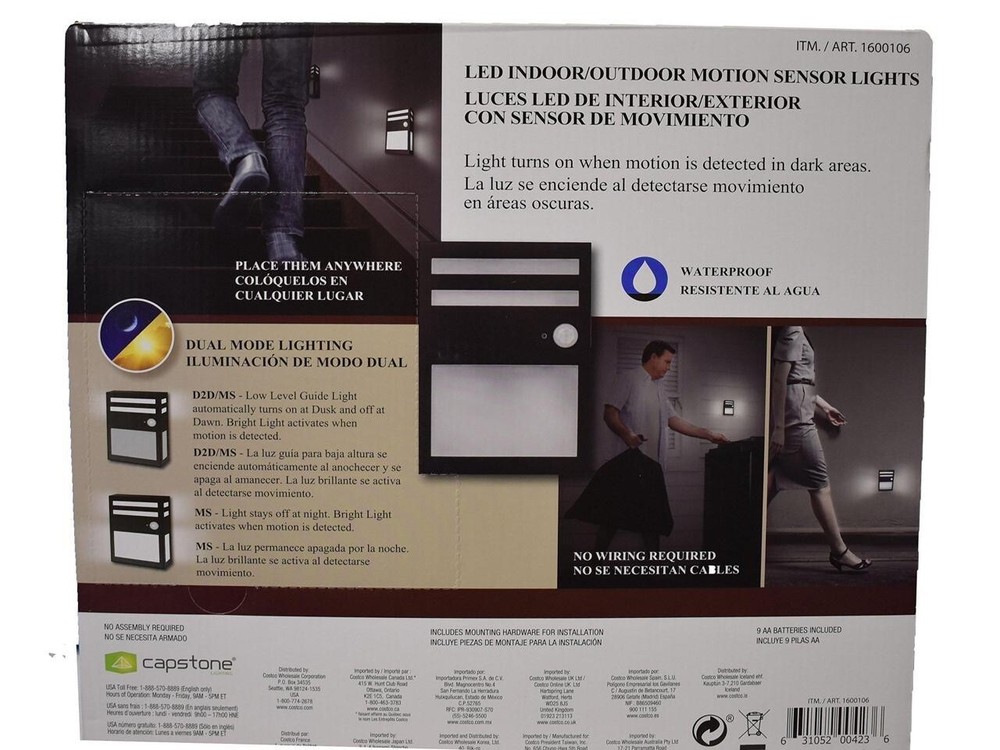 New Capstone Lighting Motion Sensor LED Light Outdoor/Indoor Waterproof 3 pack