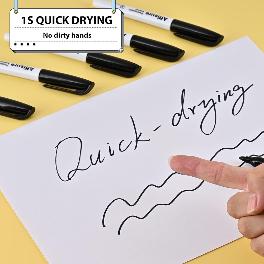 Affisure 100 Pack Black Permanent Markers, bulk, quick drying