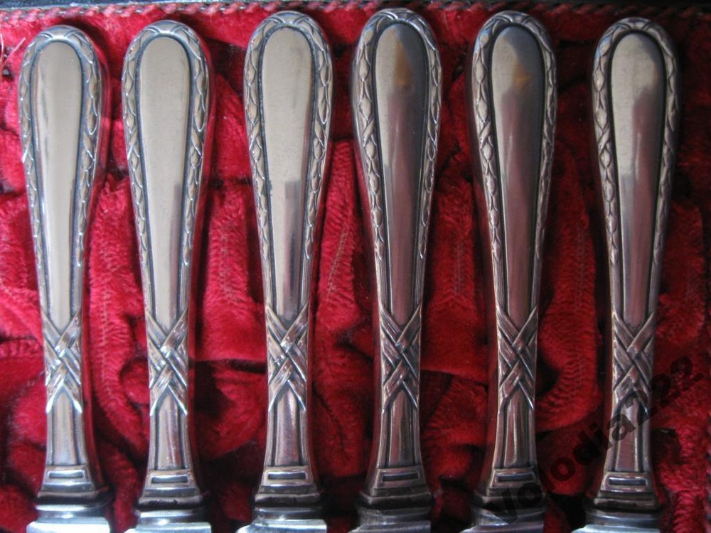 Rare Set SILVER 800 Knives 6pcs box VINTAGE Kitchenware