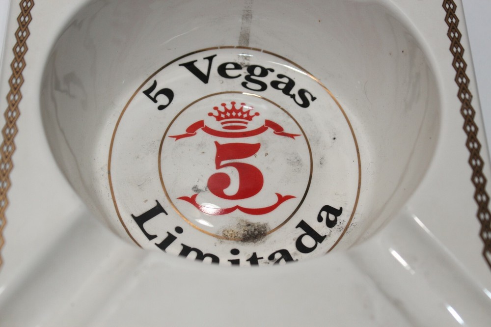 White 5 Vegas Limitada Ceramic Ashtray 8" x 9"