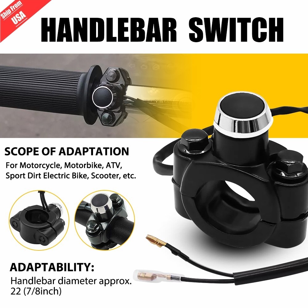 7/8" Handlebar Motorcycle ATV Kill Switch On Off Push Button Headlight Fog Spot