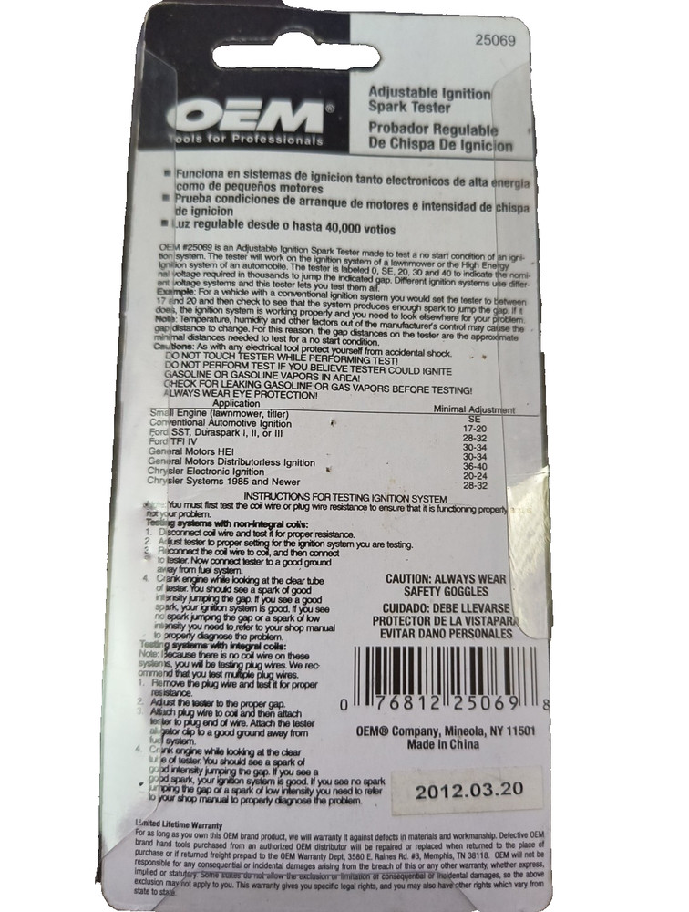Oem Ignition Spark Tester 25069