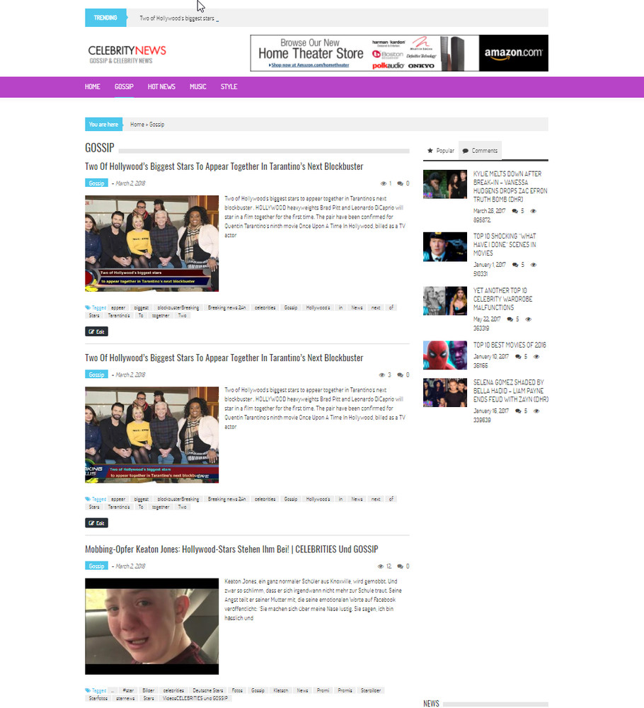 🥇 Turnkey WordPress Celebrity News Website - Autopilot, Easy Customization