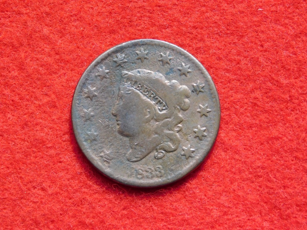 VINTAGE 1833 US LARGE CENT COIN CLEANED & CORROSION