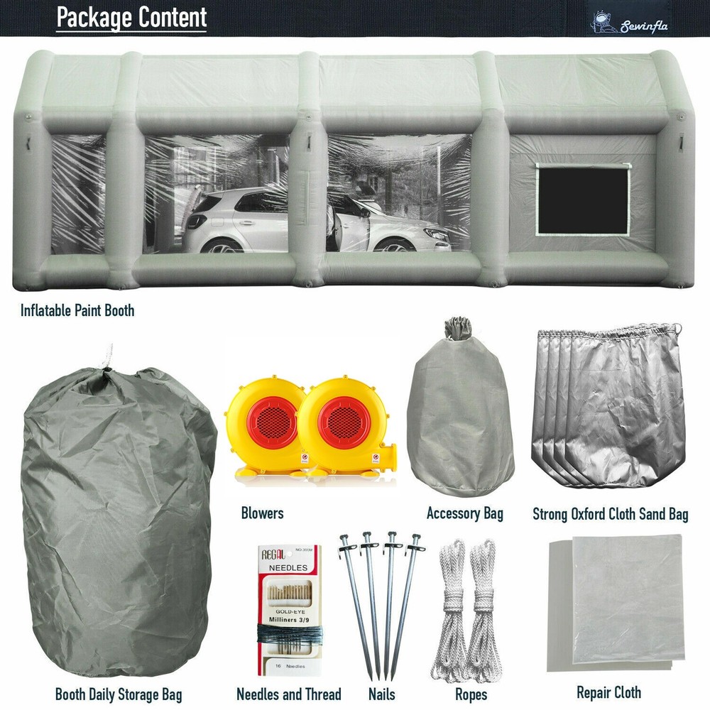 Sewinfla 26X15X10Ft Inflatable Paint Booth & 2 Blowers Replaceable Filter CNA
