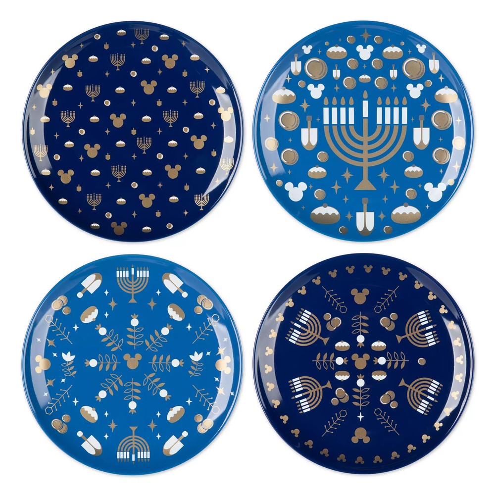 Disney Mickey Mouse Stoneware Hanukkah 4pc salad appetizer dessert Plate Set