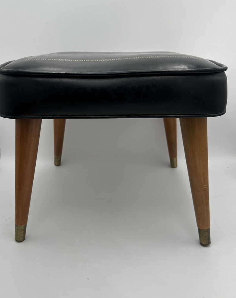MCM Black Atomic Space Age Era Square Vinyl Seat /Stool Gilt Design