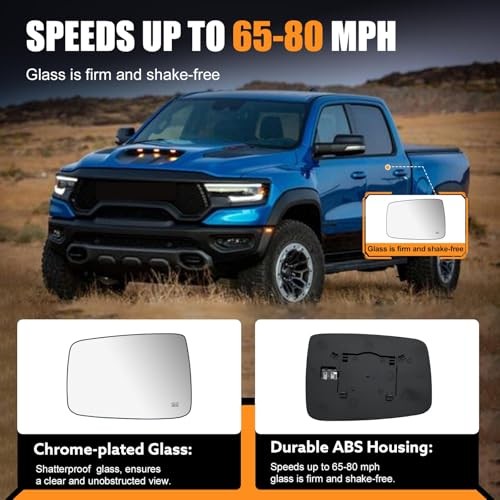Driver Side Heated Mirror Glass Replacement for Dodge Ram Left (Driver Side)