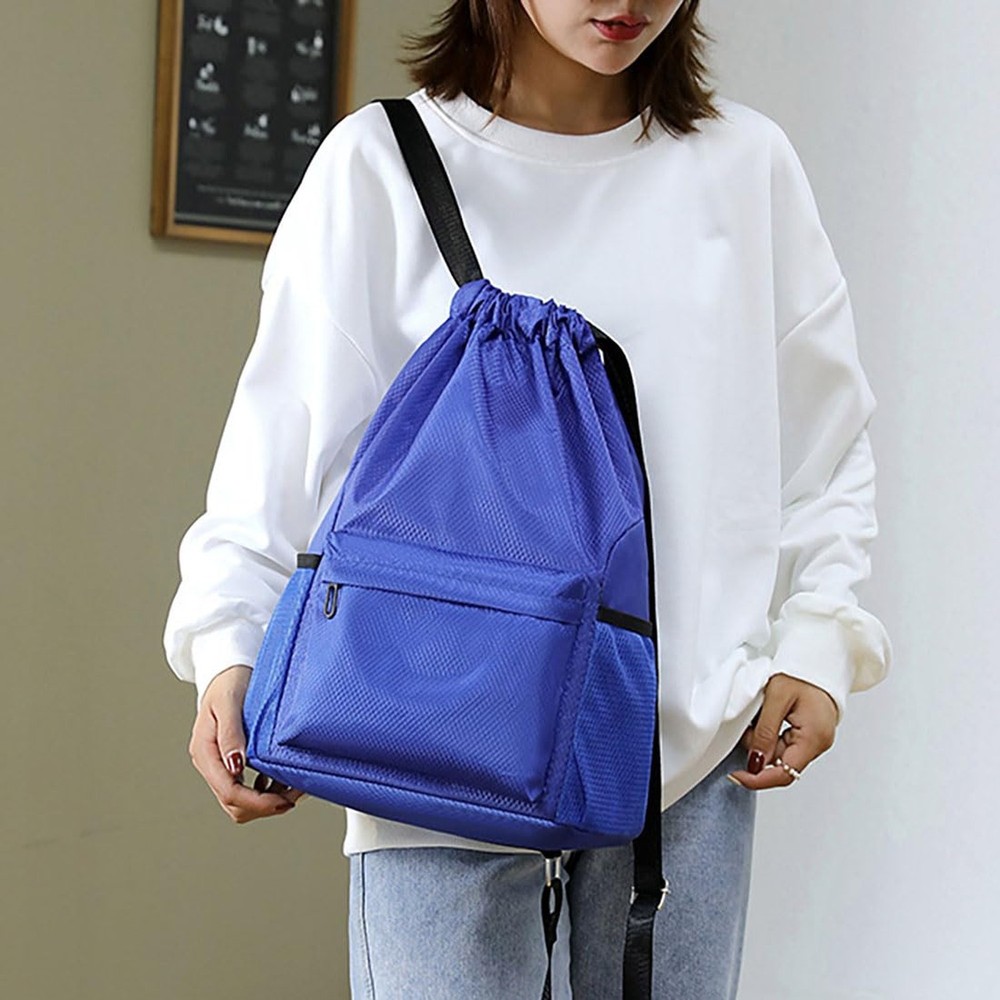 Drawstring Backpack Bag, Waterproof Draw String Back Sack with Zipper Pocket,...