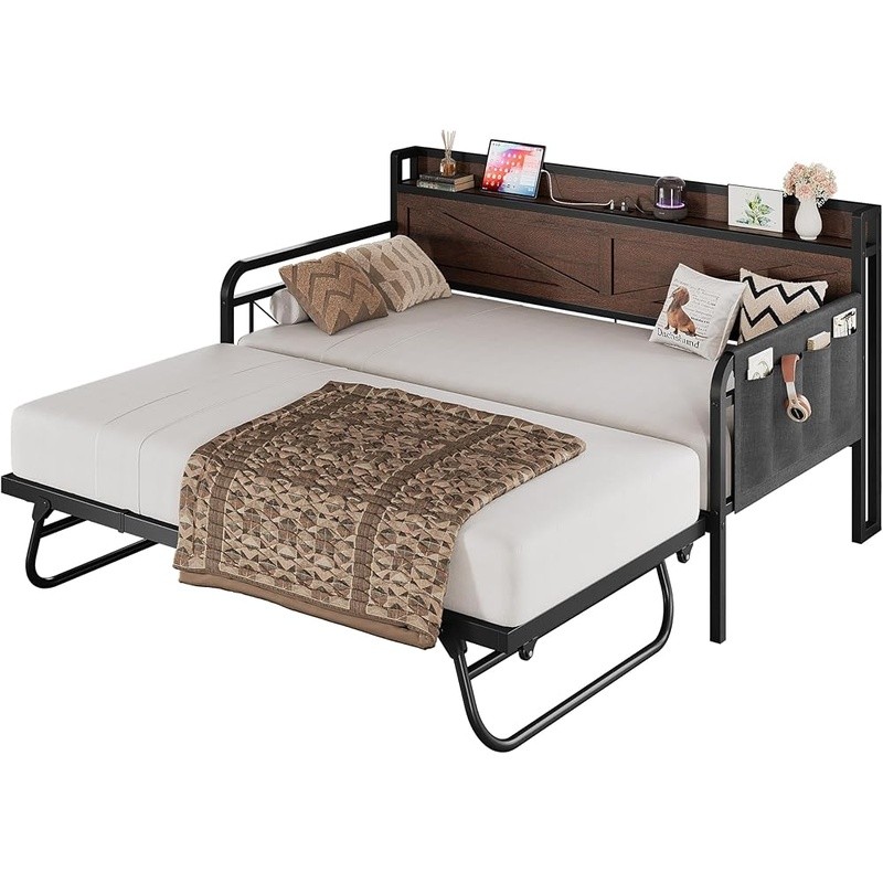 Versatile Twin Sofa Bed Sturdy Metal Frame Easy Install W/ Storage Charging New