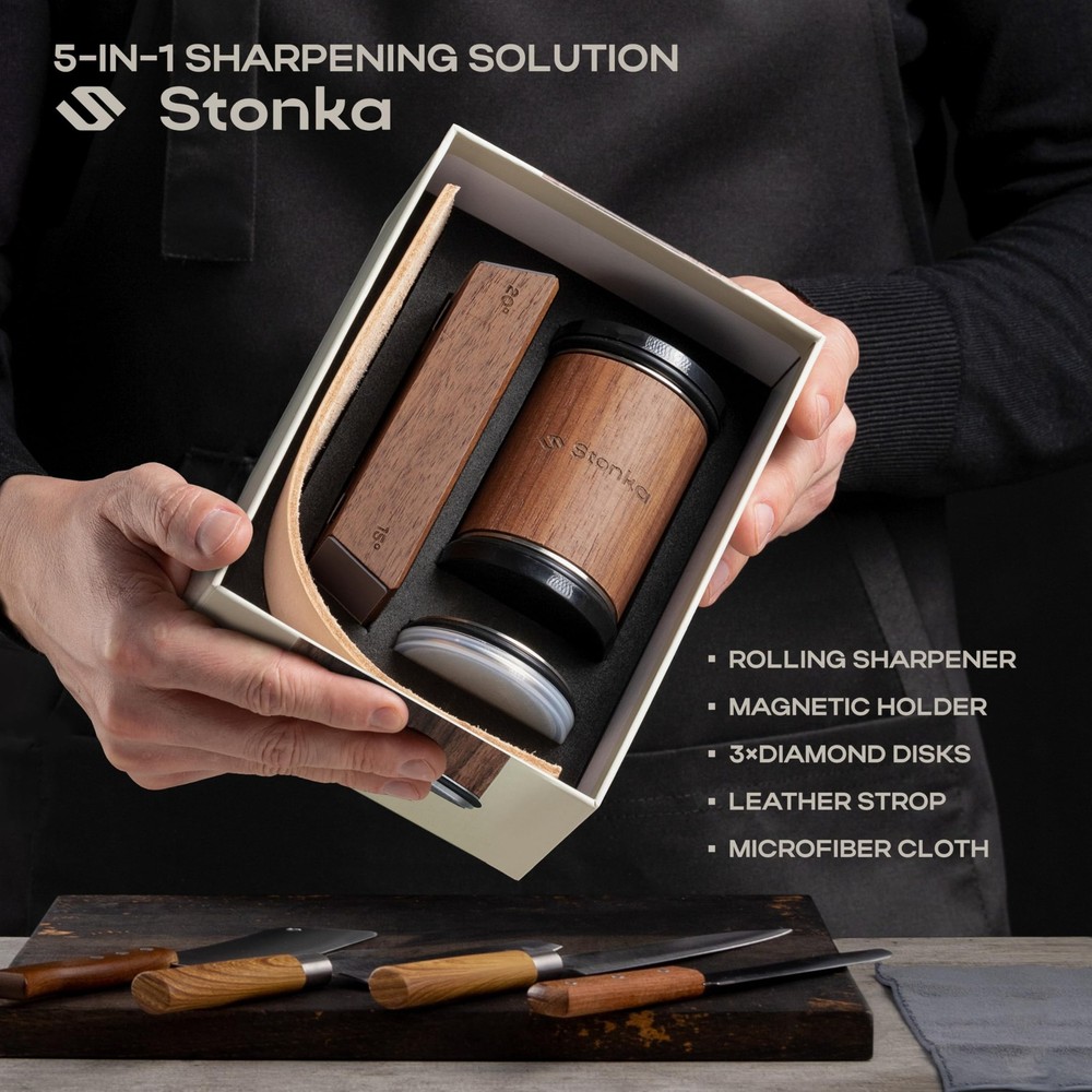 Roller Knife Sharpener Kit – Rolling Knife Sharpener with Diamond Wheels, Mag...