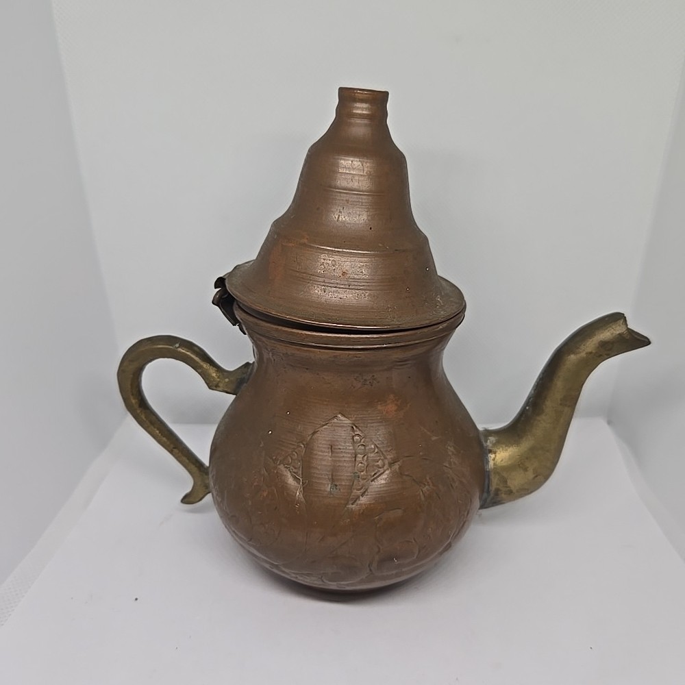 Vintage Solid Etched Brass Dallah Coffee Pot