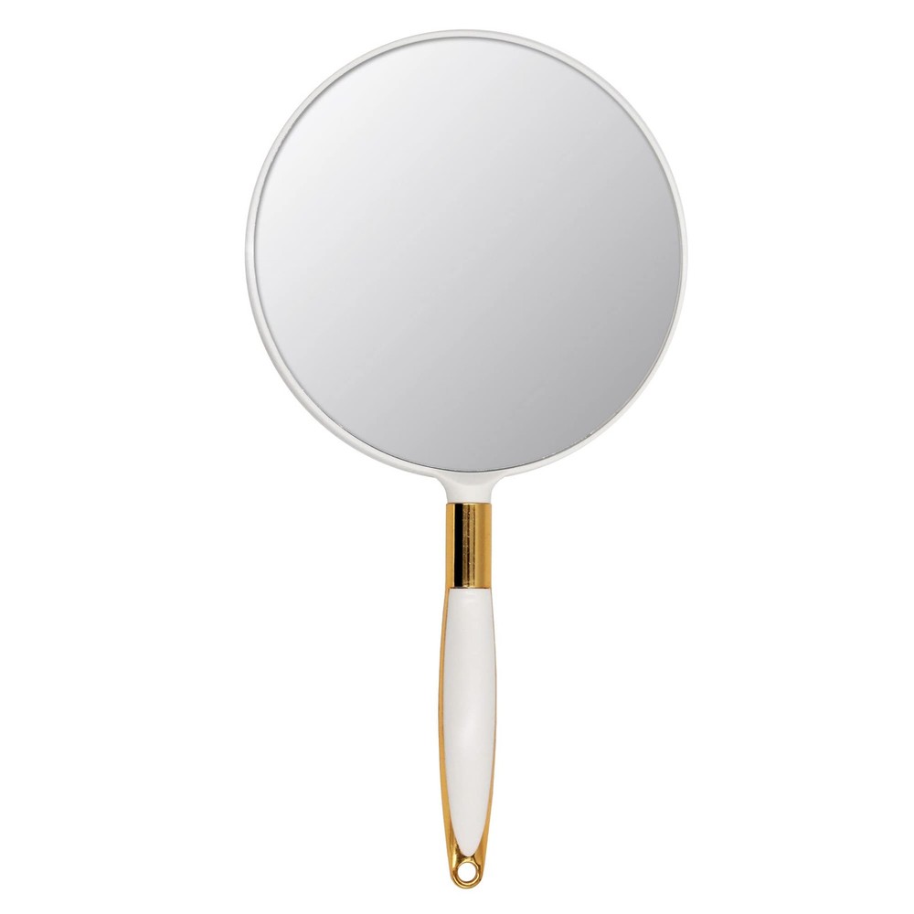 Compact Round Handheld Makeup Mirror - 6.9 x 13 - White Finish