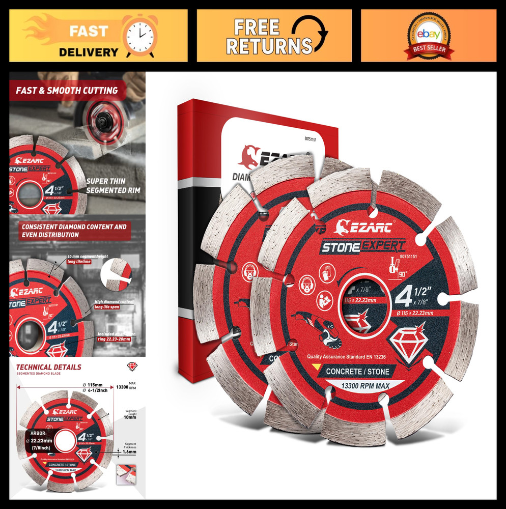 4.5" Segmented Diamond Blade for Angle Grinder - Cut Concrete, Granite, Brick (2