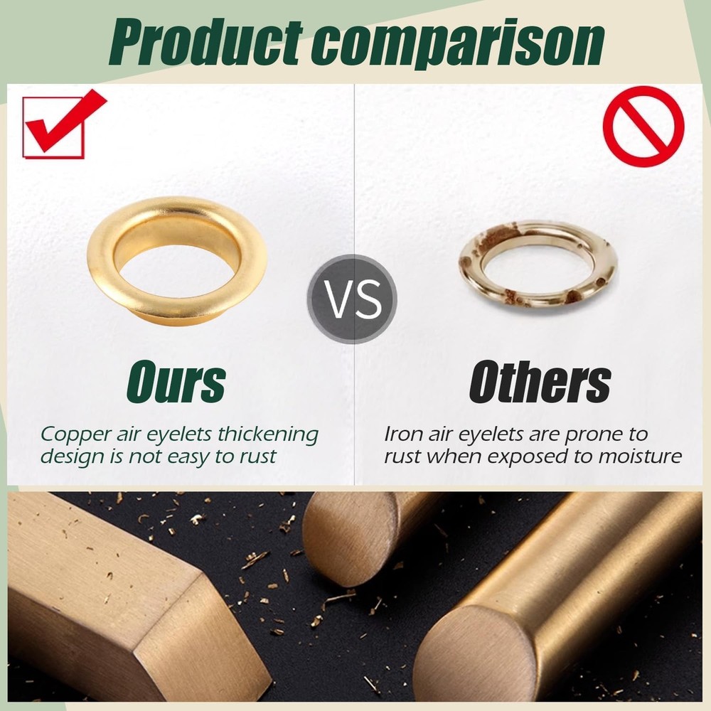 100 Sets Copper Grommets Eyelets, Gold 3/8-Inch 3/8" Grommet Solid Brass Metal E