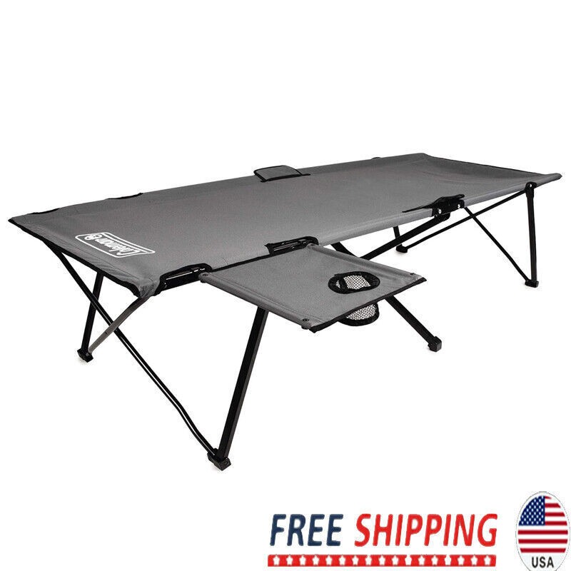 Pack-Away Camping Cot W/ Removable Side Table Extra Wide Fits Adults Polyester