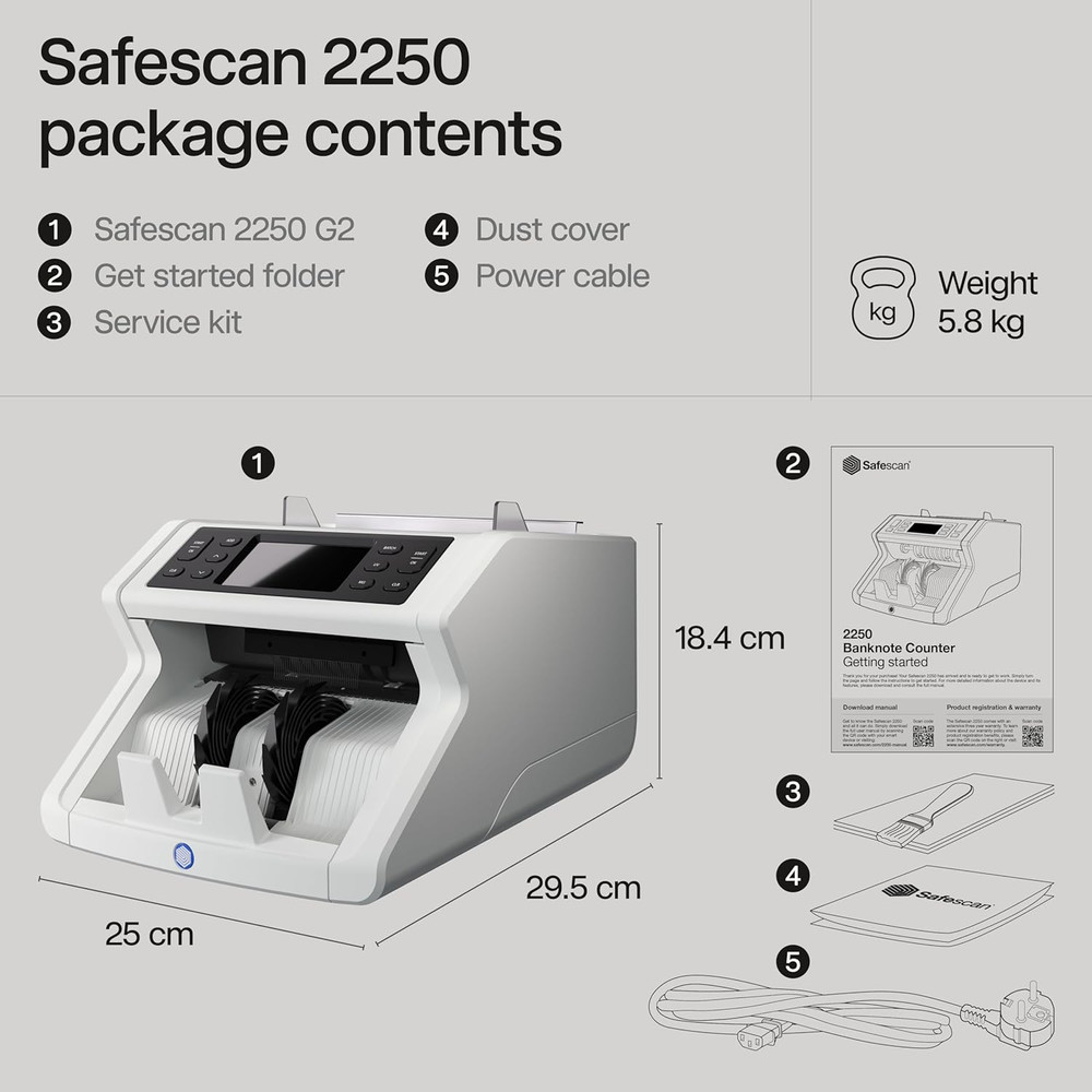 2250 Money Counter Machine with Counterfeit Detection, Multi-Currency, Add/Batch