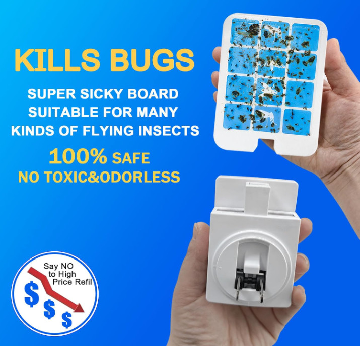 Indoor fly trap device with blue light, includes 6 devices and 8 refills, catche