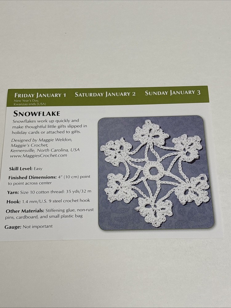 Snowflake Crochet Pattern Card Page