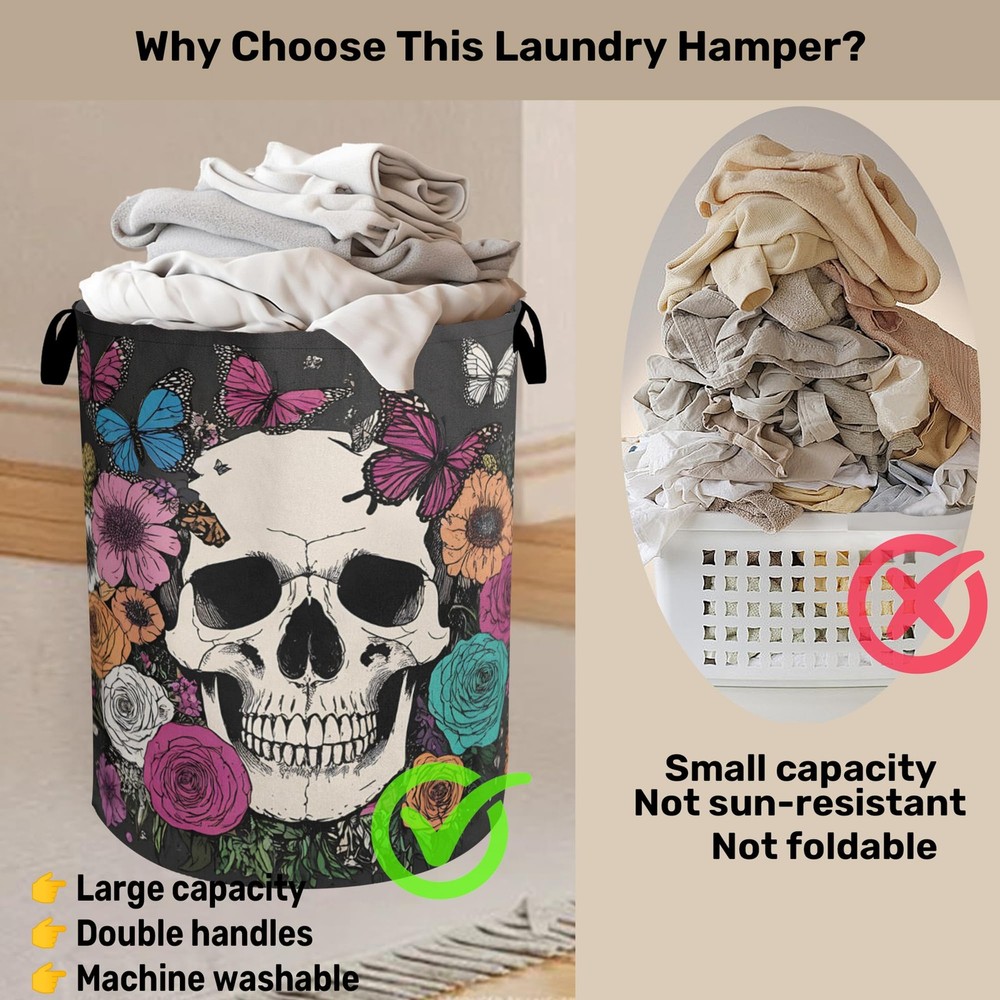 Skull Gothic Laundry Hamper - Foldable Waterproof Fabric Laundry Basket with ...
