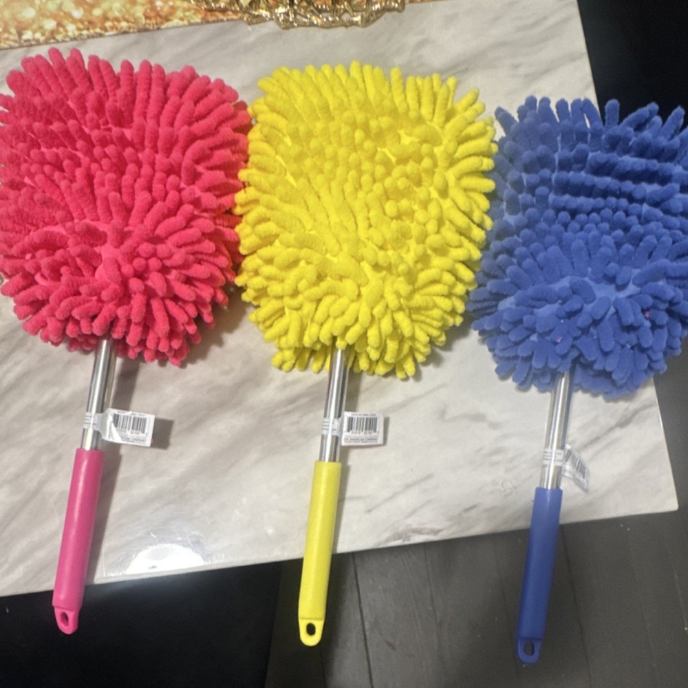 3-Pack Microfiber Feather Dusters with Plastic Handles - Red, Yellow, Blue