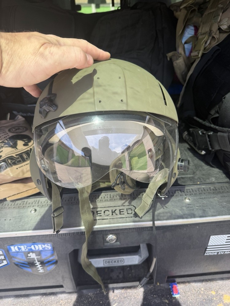 Flight Helmet Olive Drab with Visor and Adjustable Chin Strap