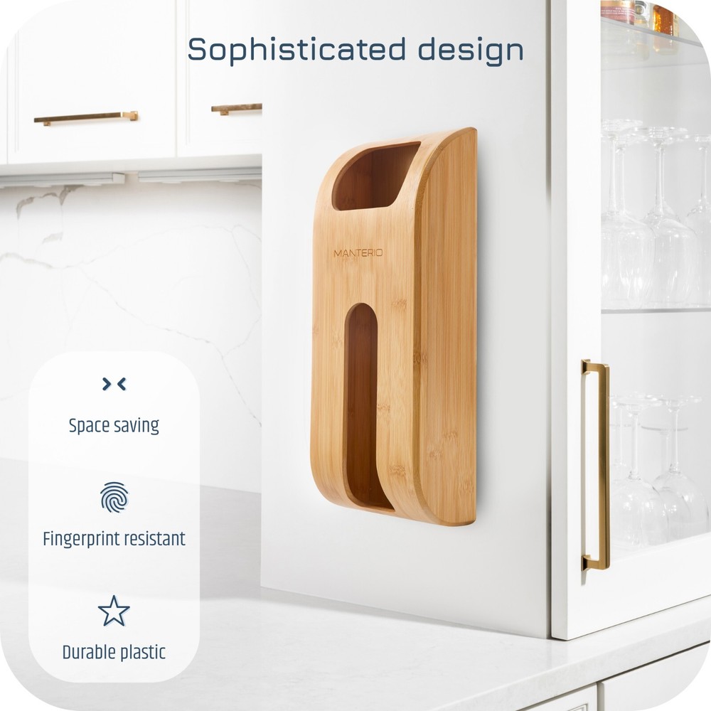 Manterio Bamboo Wall-Mounted Sleek Plastic Bag Holder