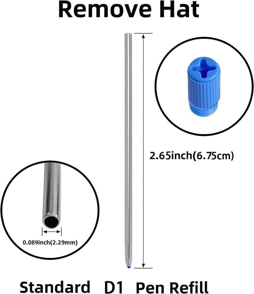 2.75'' Ballpoint Pen Refills, Black, Medium Point, 10 Pack