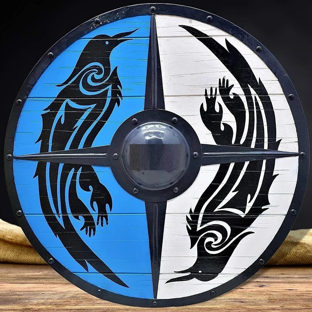 24'' Viking Medieval Eivor Valhalla Raven Authentic Battleworn Round Shield