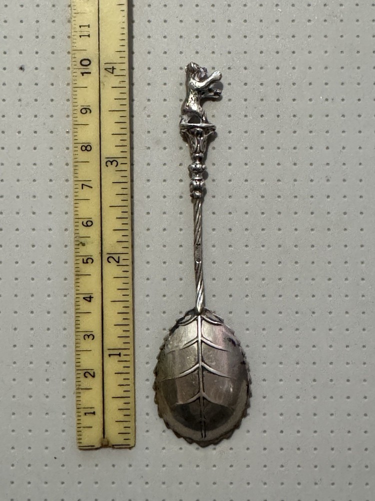 Silver Souvenir Spoon Leaf Bowl Bear Topper