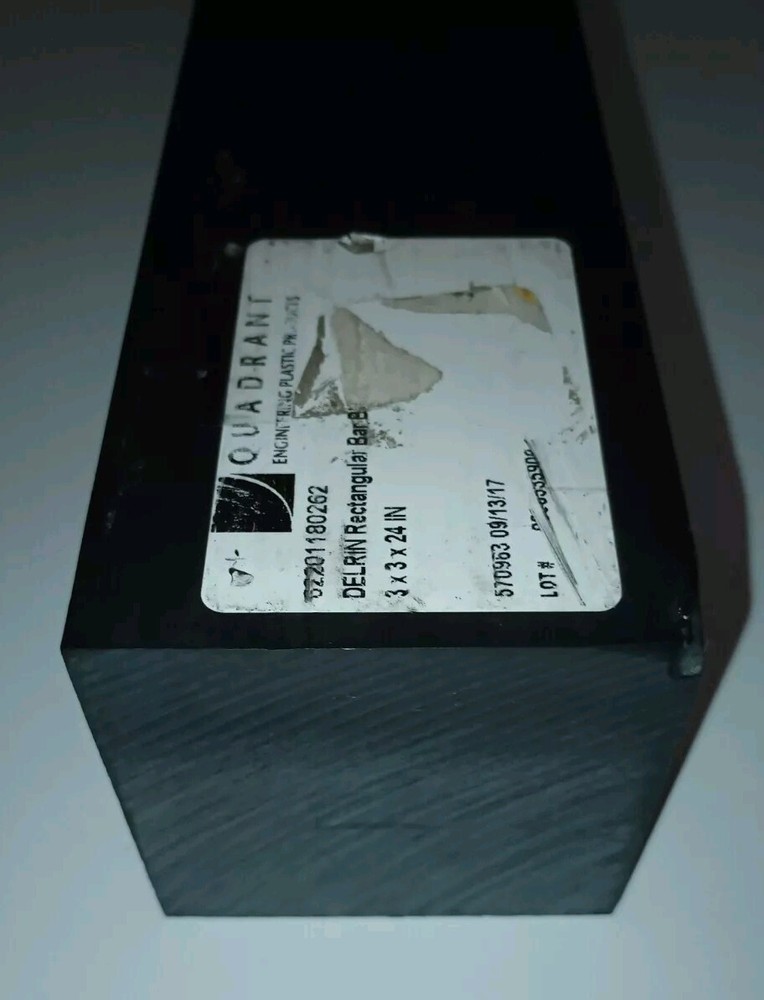 QUADRANT BLACK DELRIN RECTANGULAR BAR 3" X 3" X 21", MILLABLE, FREE SHIPPING