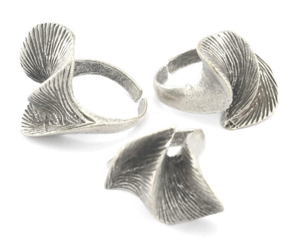 Leaf Ring Adjustable Antique Silver Plated Brass 4014