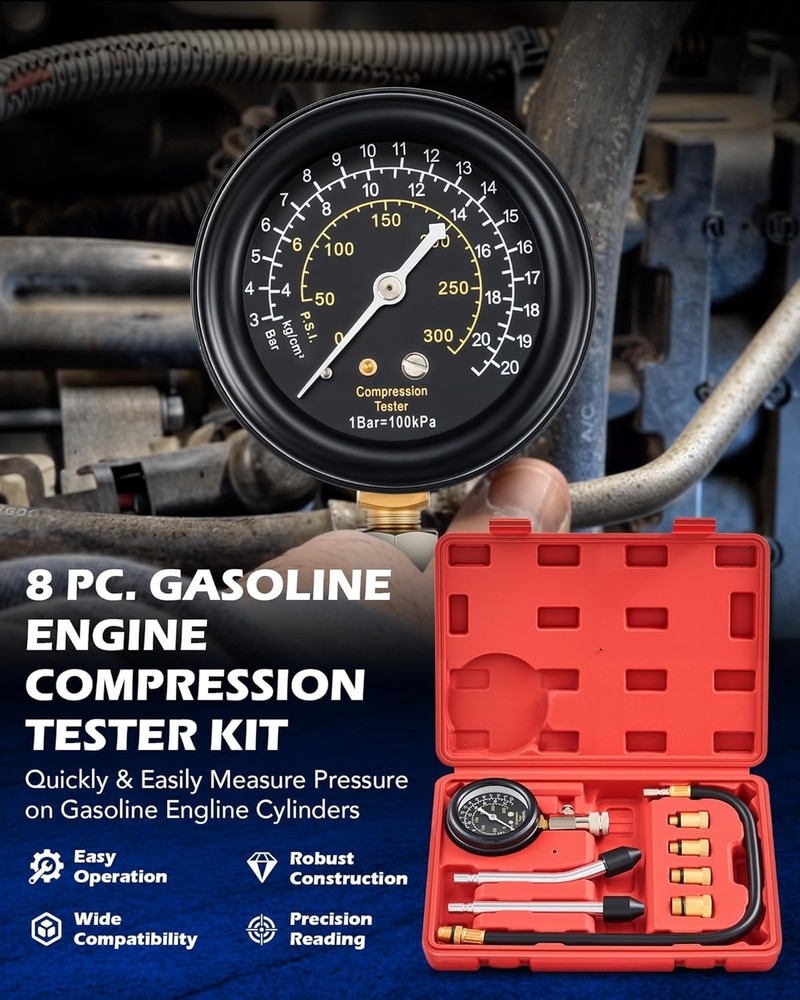 Durable 8pc Petrol Engine Testing Kit - Precision Gauge with Custom Carry Case