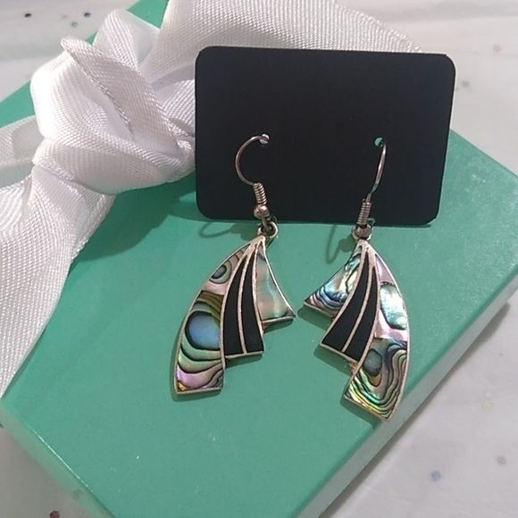 Alpaca Silver + Abalone Dangle Earrings, Mexico
