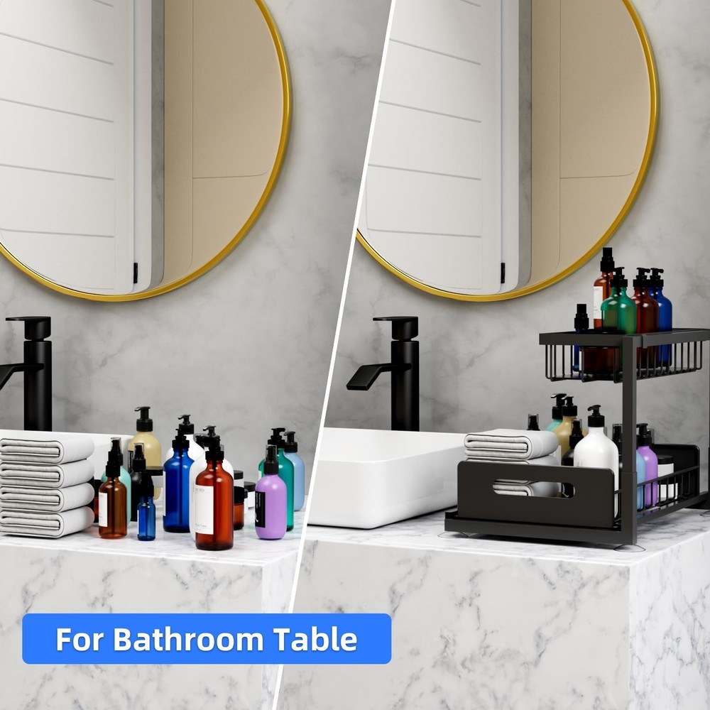 2-Tier Under Sink Slide Out Organizer, 2 Pack Pull Out Cabinet Storage Shelf ...