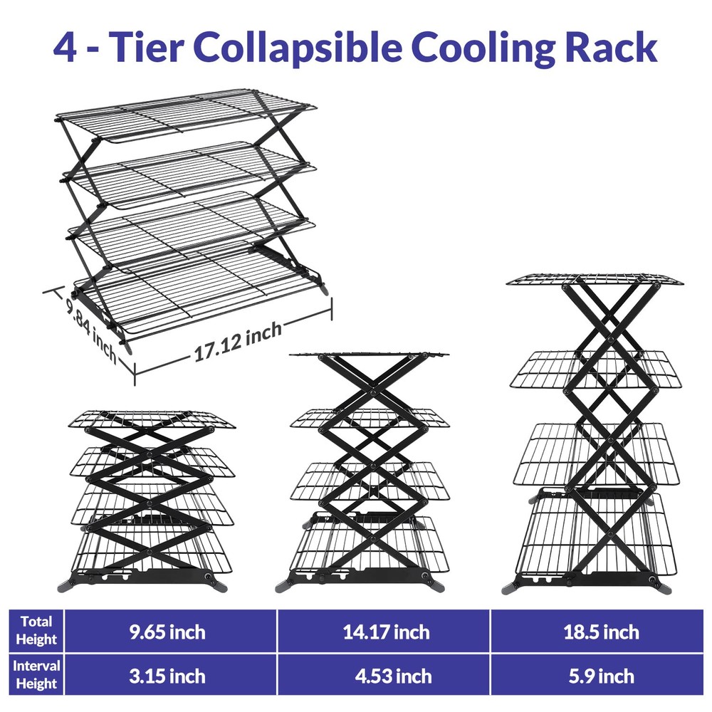 2/3/4-Tier Upgraded Collapsible Cooling Rack with Adjustable 3 Setting Design...