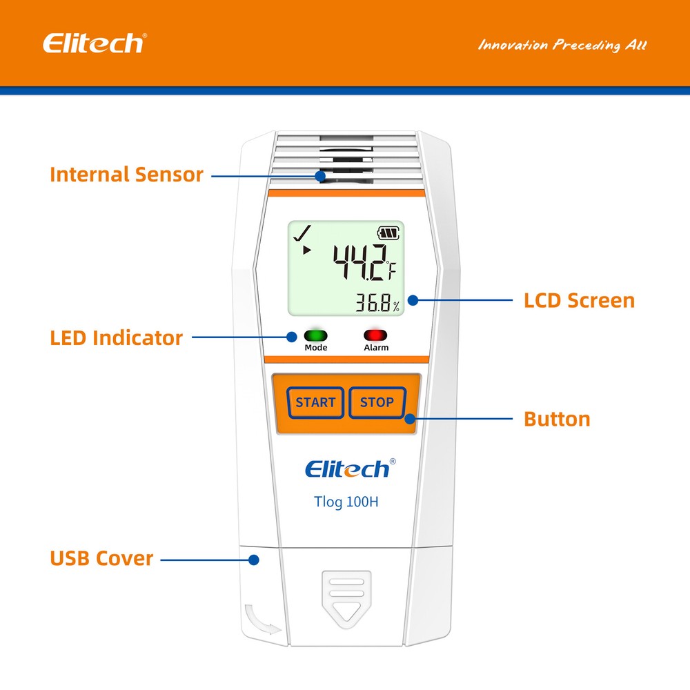 Elitech Tlog 100H Temperature Humidity Data Logger Reusable Temperature Recorder